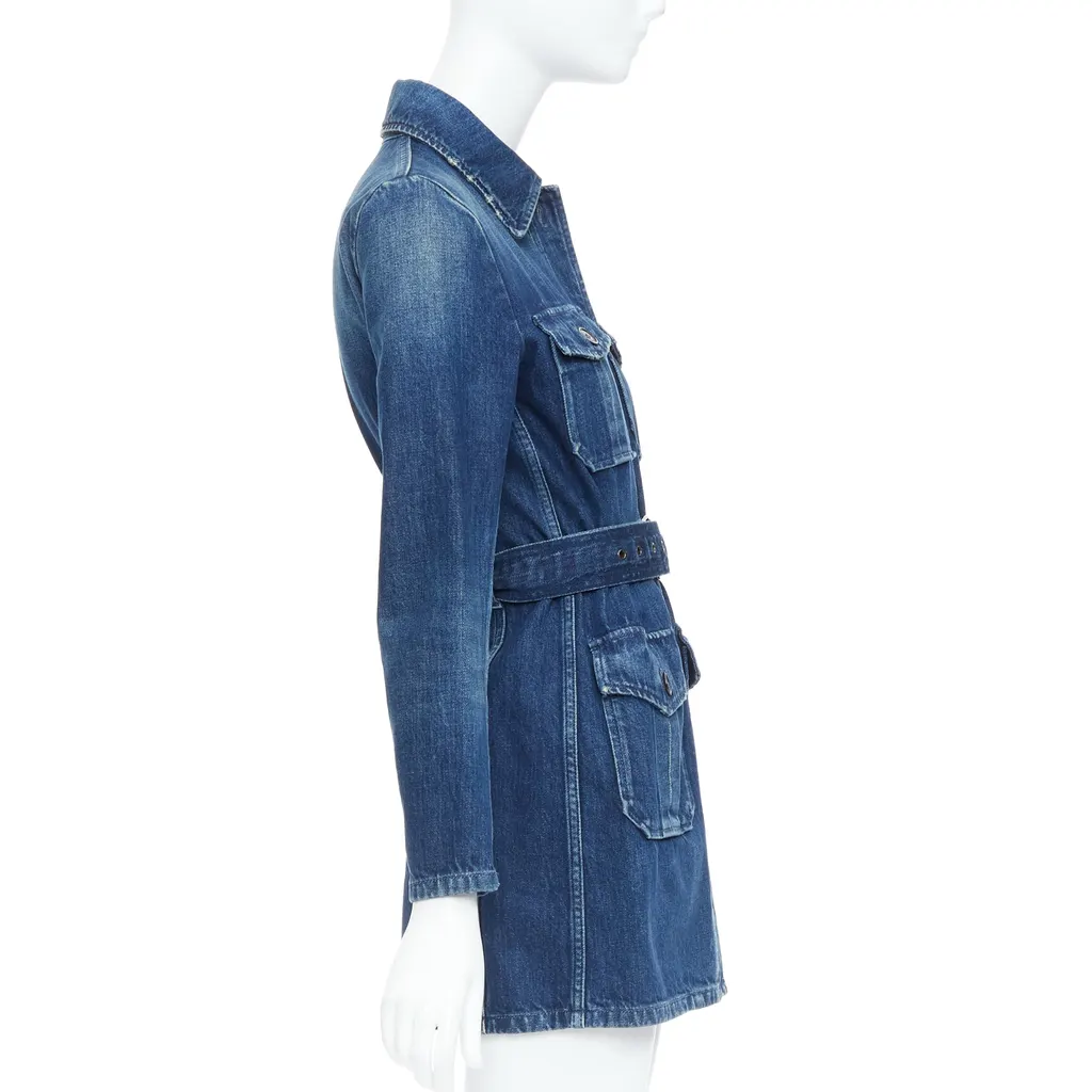 Saint Laurent Saharienne Blue Cotton Very good - Box View