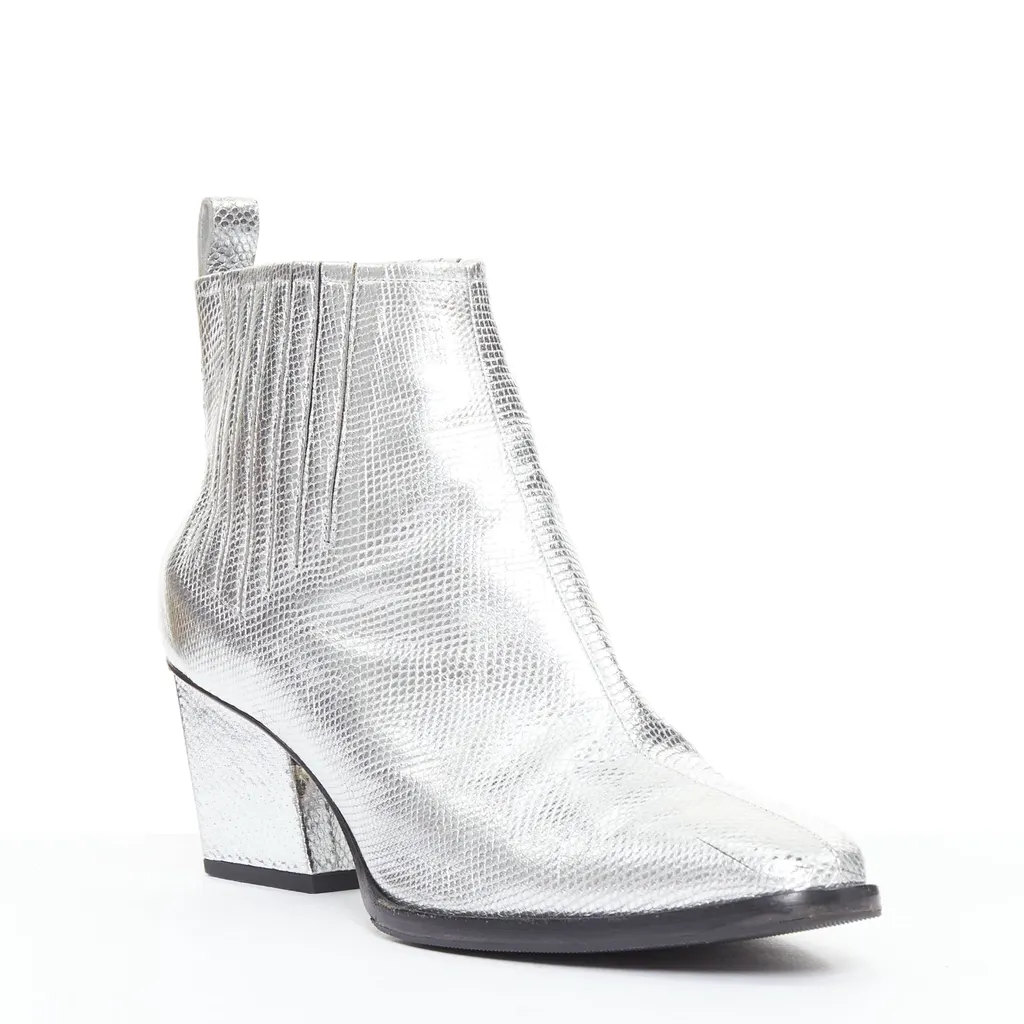Roger Vivier Cone Heel Point Boots Silver Leather Good - Back View