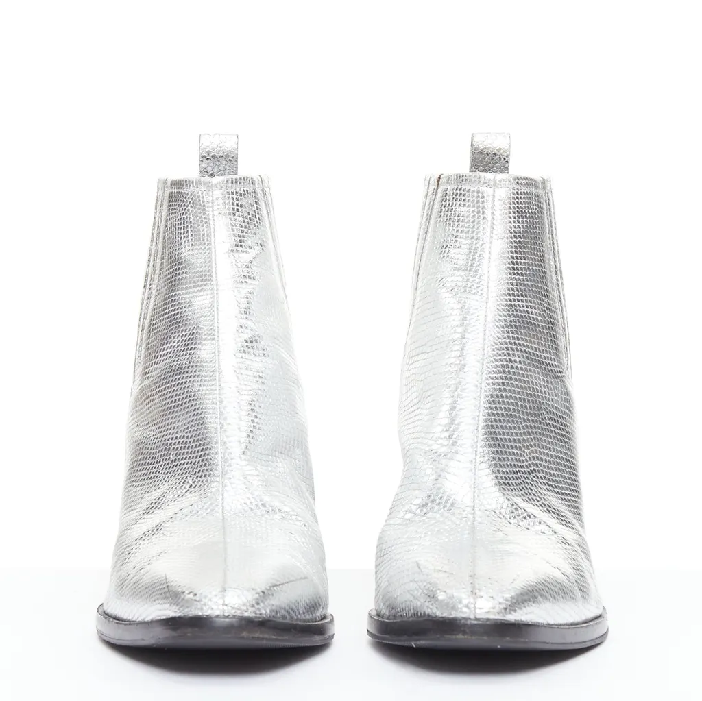 Roger Vivier Cone Heel Point Boots Silver Leather Good - Inside View