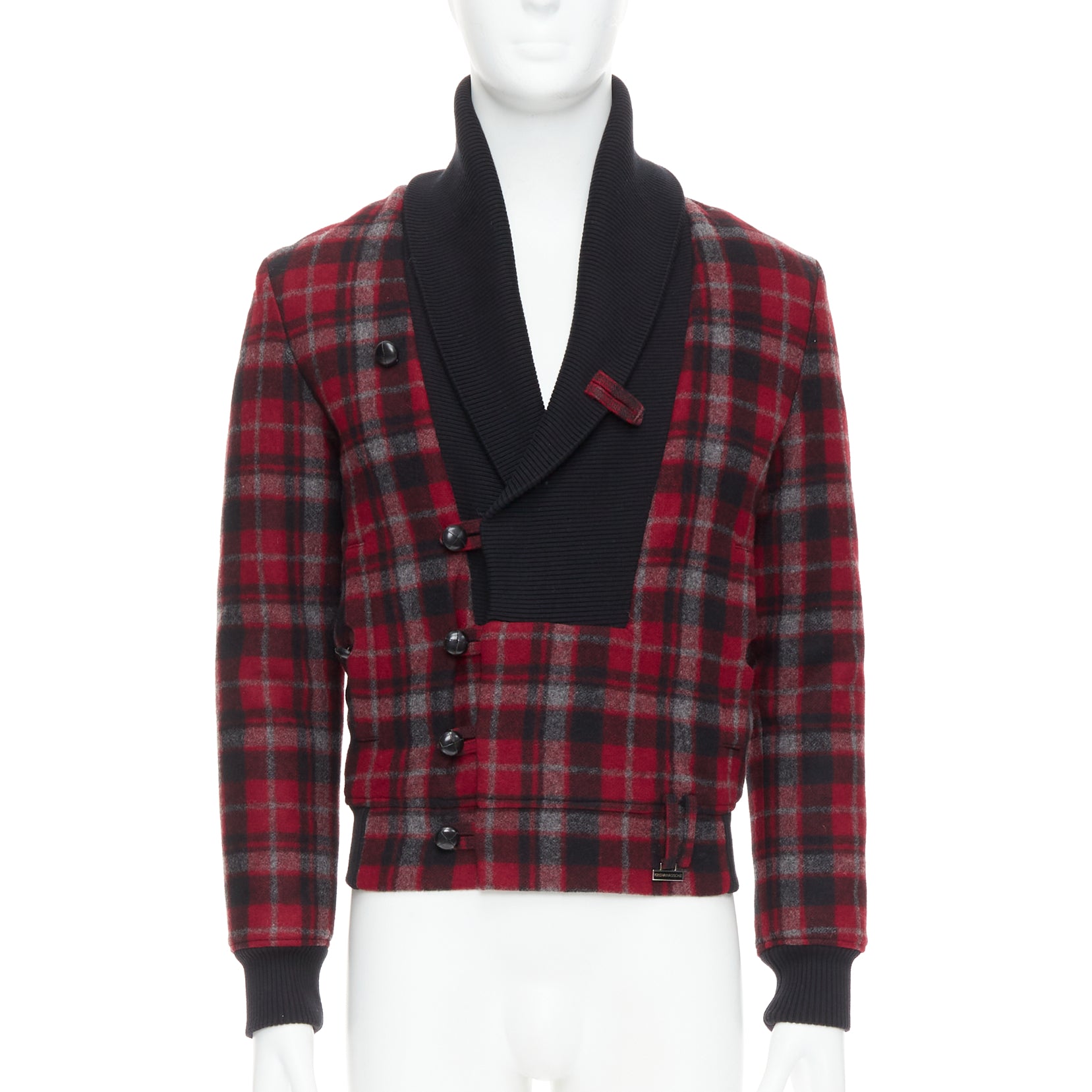 Kris Van Assche Red Wool Check Bomber
