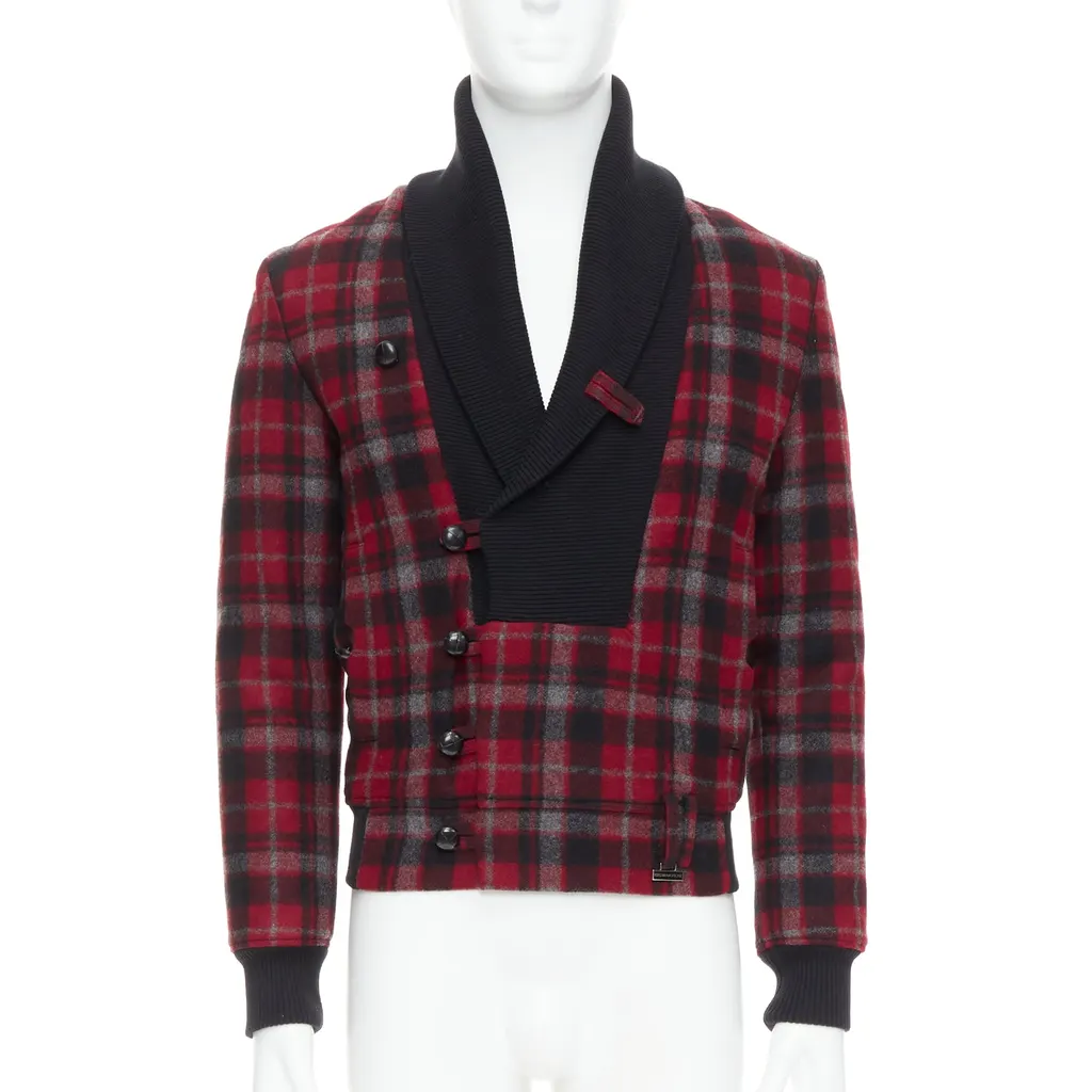 Kris Van Assche Red Wool Check Bomber Red Wool Very good - Front View