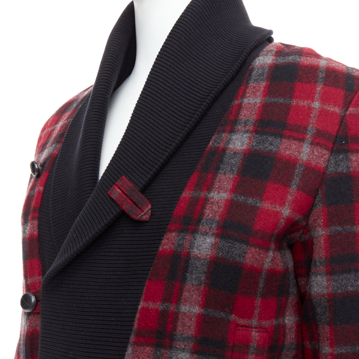 Kris Van Assche Red Wool Check Bomber - Back view