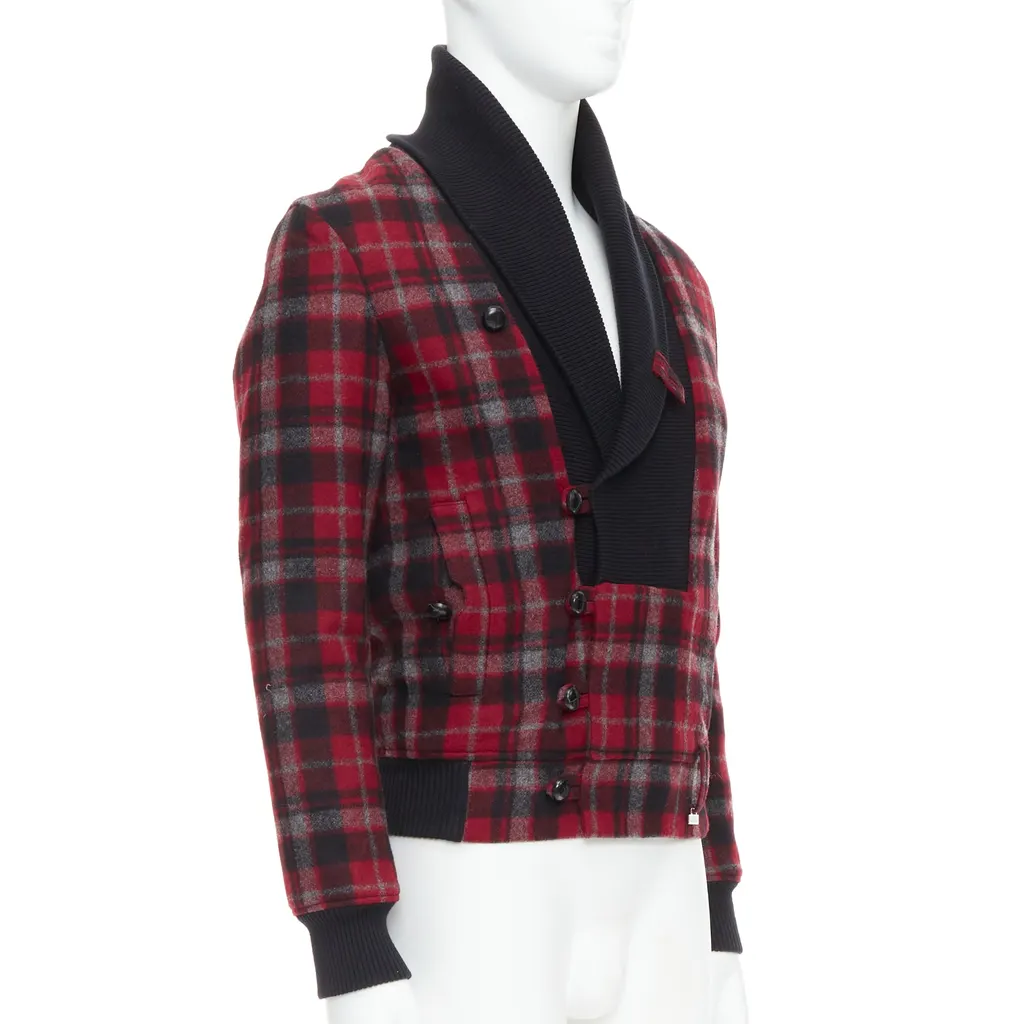 Kris Van Assche Red Wool Check Bomber Red Wool Very good - Model View