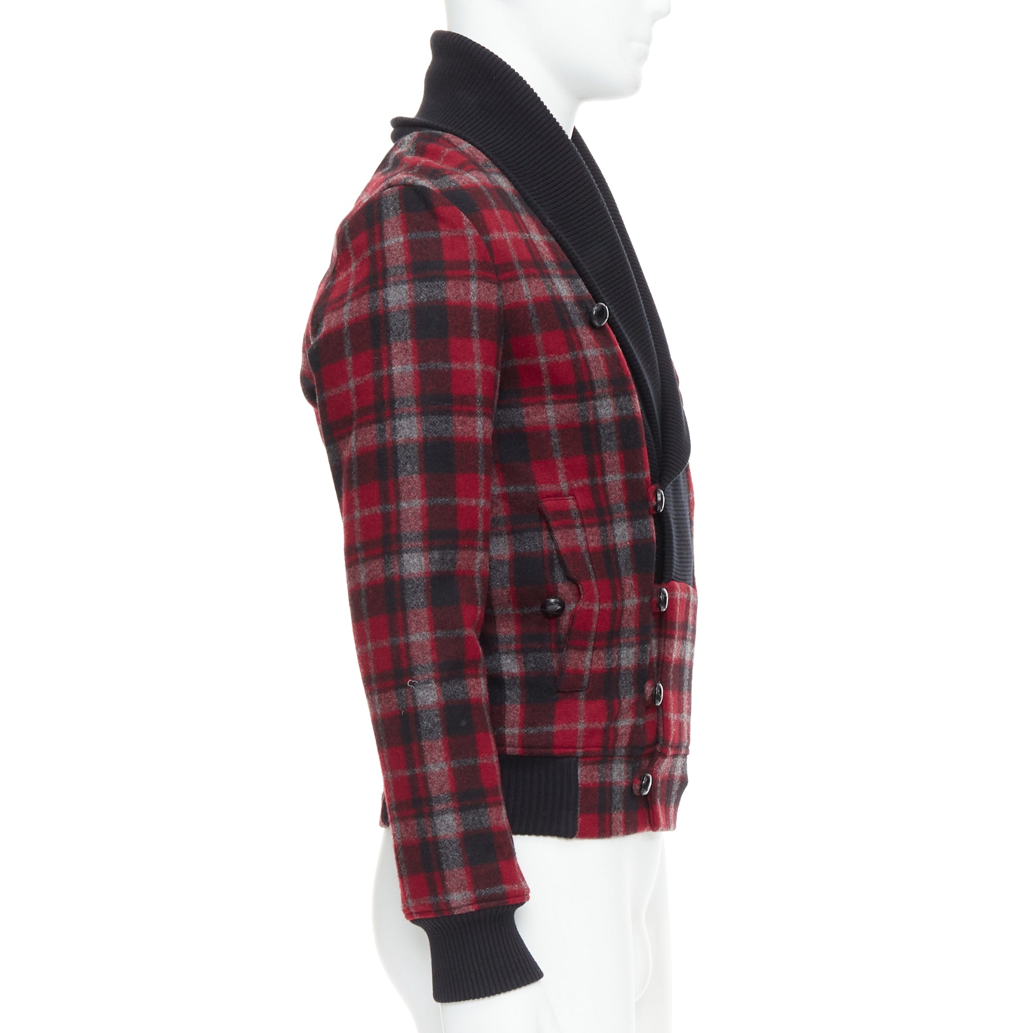 Kris Van Assche Red Wool Check Bomber - Side view