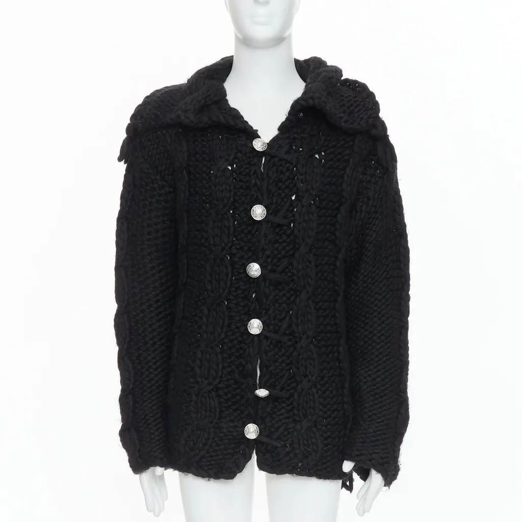 Dolce & Gabbana Chunky Knit Cardigan Black Wool Very good - Front View