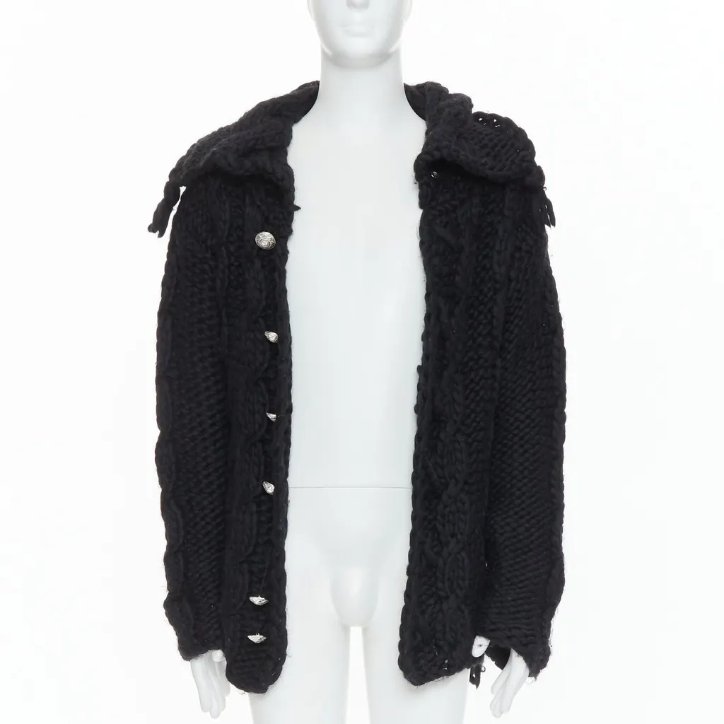 Dolce & Gabbana Chunky Knit Cardigan Black Wool Very good - Inside View