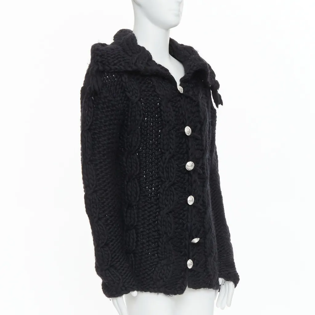 Dolce & Gabbana Chunky Knit Cardigan Black Wool Very good - Model View