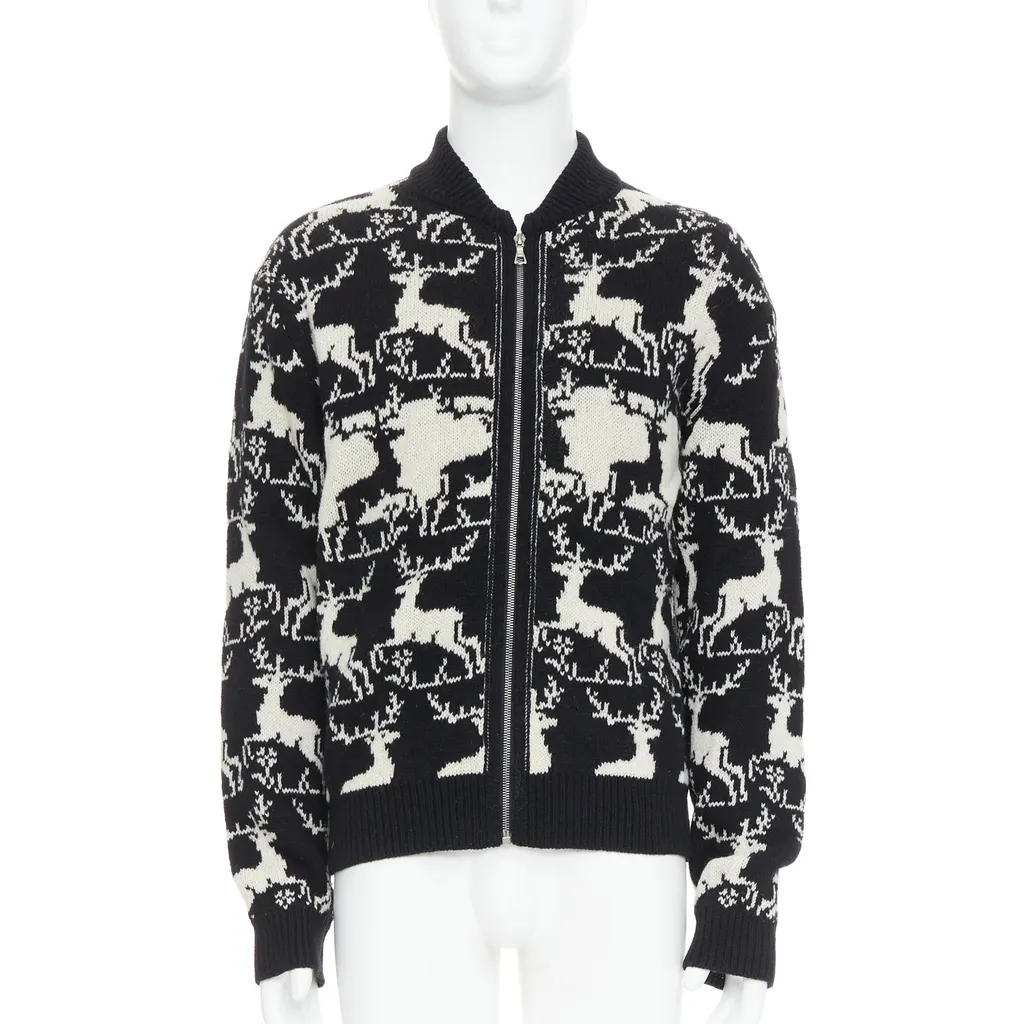 Dries Van Noten Reindeer Intarsia Jacket Black Wool Fair - Front View