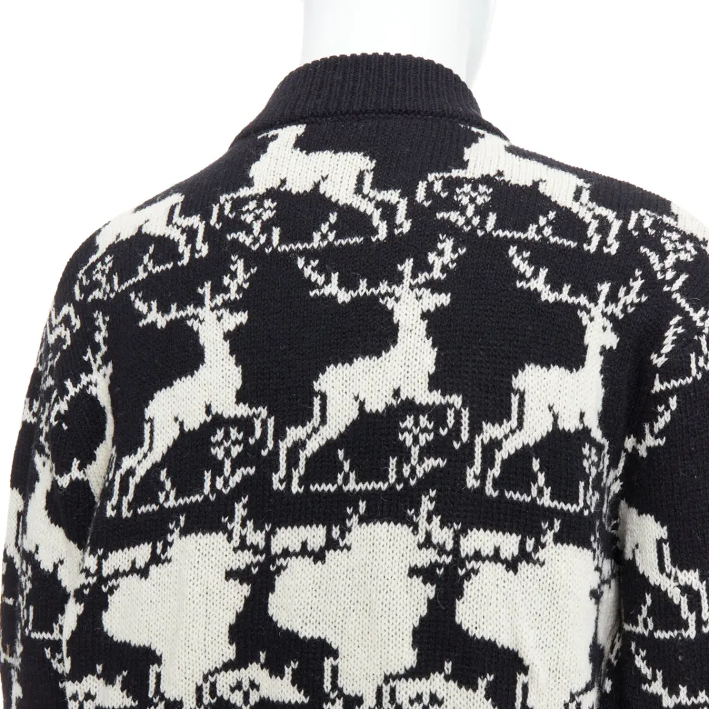 Dries Van Noten Reindeer Intarsia Jacket Black Wool Fair - Back View