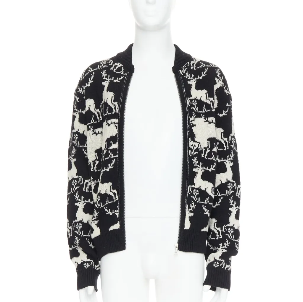 Dries Van Noten Reindeer Intarsia Jacket Black Wool Fair - Inside View