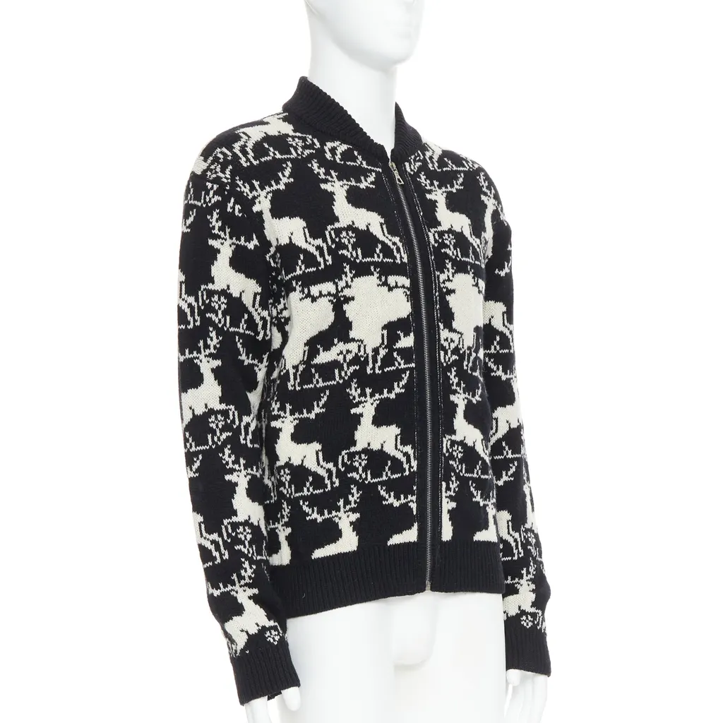 Dries Van Noten Reindeer Intarsia Jacket Black Wool Fair - Model View
