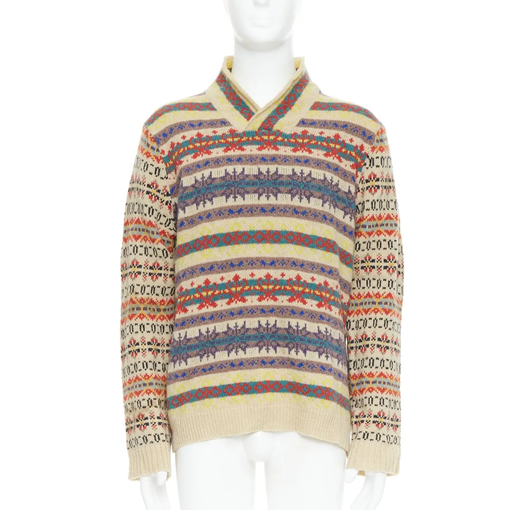 Dries Van Noten Striped Fairisle Sweater MultiColor Wool Good - Front View