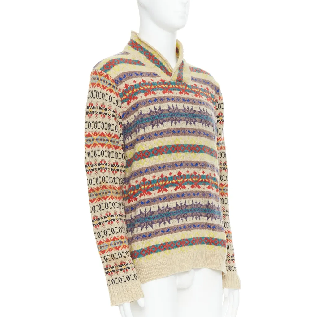 Dries Van Noten Striped Fairisle Sweater MultiColor Wool Good - Inside View