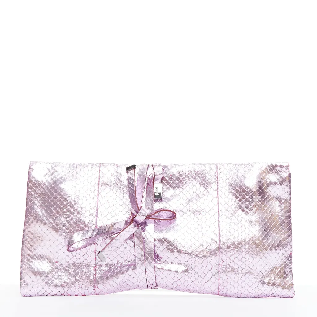 Yves Saint Laurent Purple Wraparound Clutch Pink Leather Fair - Front View