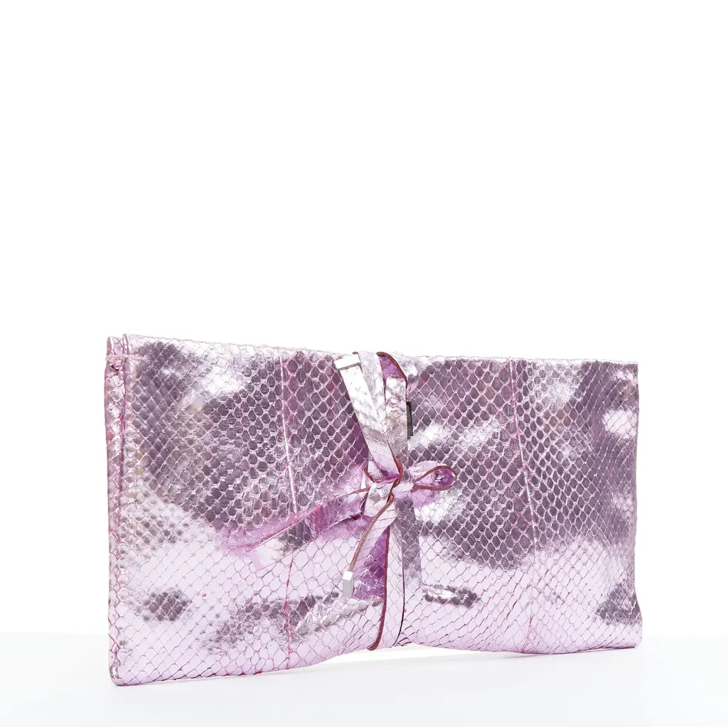 Yves Saint Laurent Purple Wraparound Clutch Pink Leather Fair - Inside View