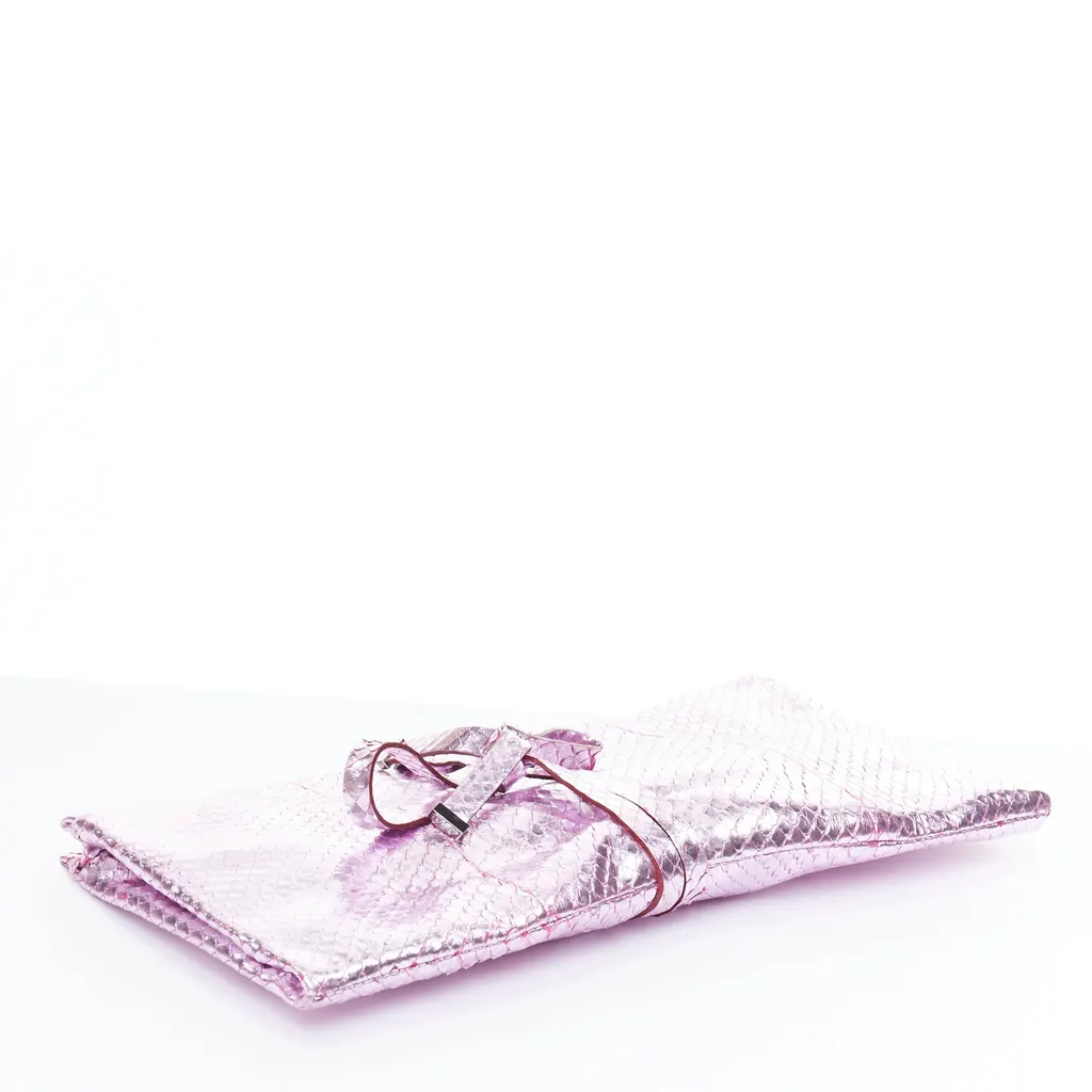 Yves Saint Laurent Purple Wraparound Clutch Pink Leather Fair - Box View