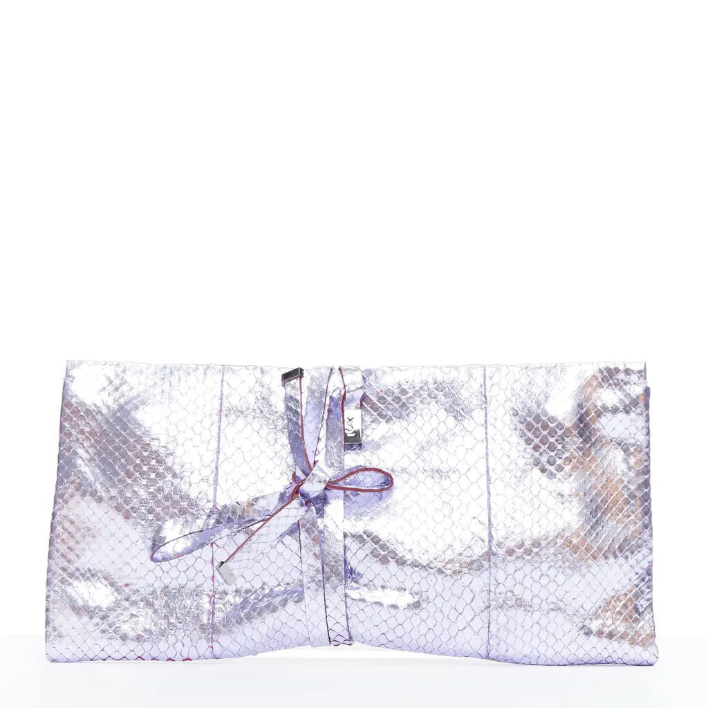 Yves Saint Laurent Marble Box Clutch Purple Leather Fair - Front View
