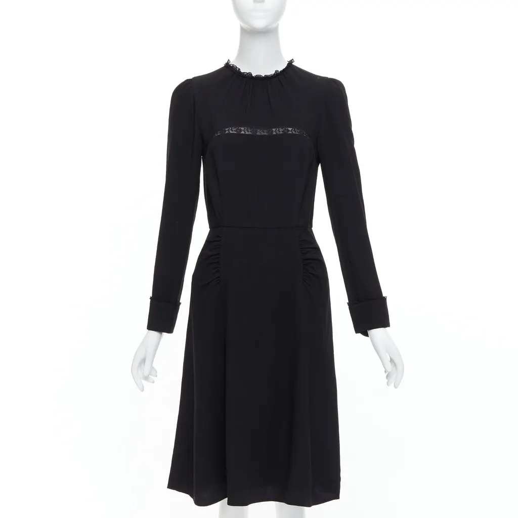 Prada Lace Fit Dress Black Acetate Good - Front View