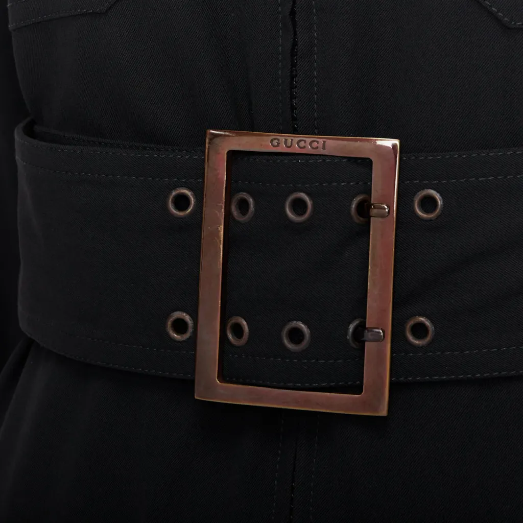 Gucci Military Safari Dress Black Wool Fair - Back View