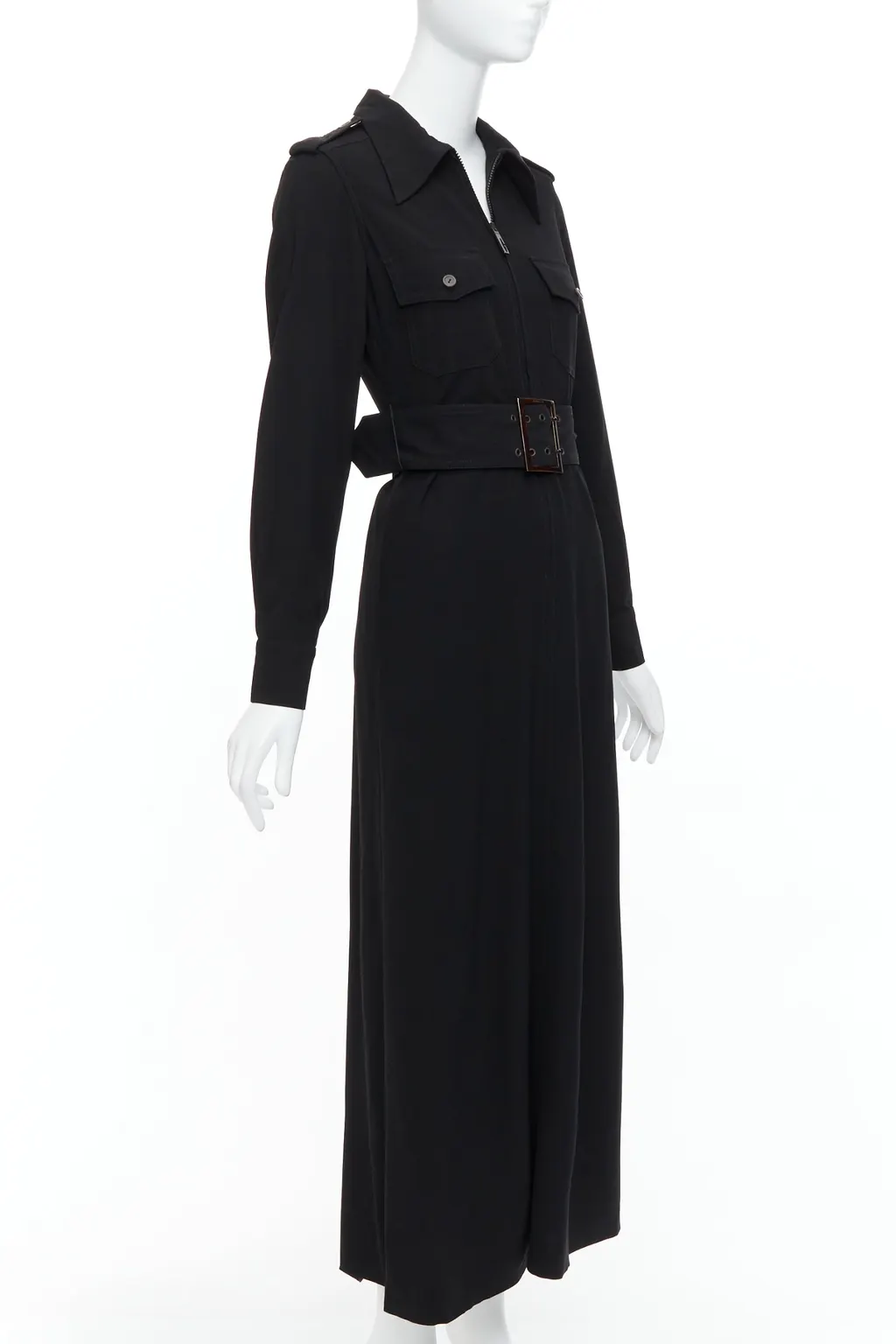 Gucci Military Safari Dress Black Wool Fair - Inside View