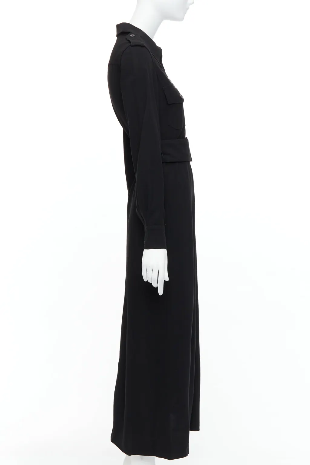 Gucci Military Safari Dress Black Wool Fair - Model View