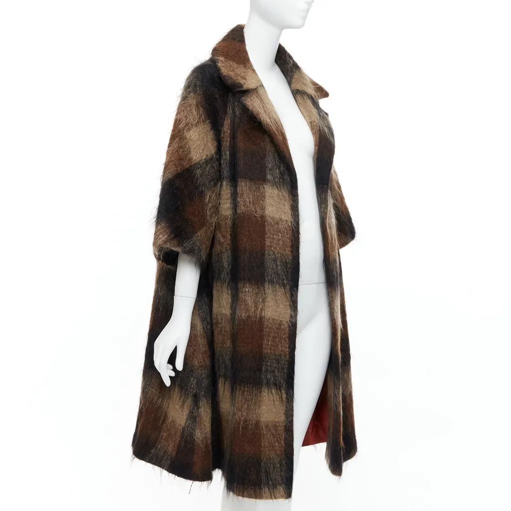 Lilli Ann Brown Checked Overcoat Brown Wool Good - Front View