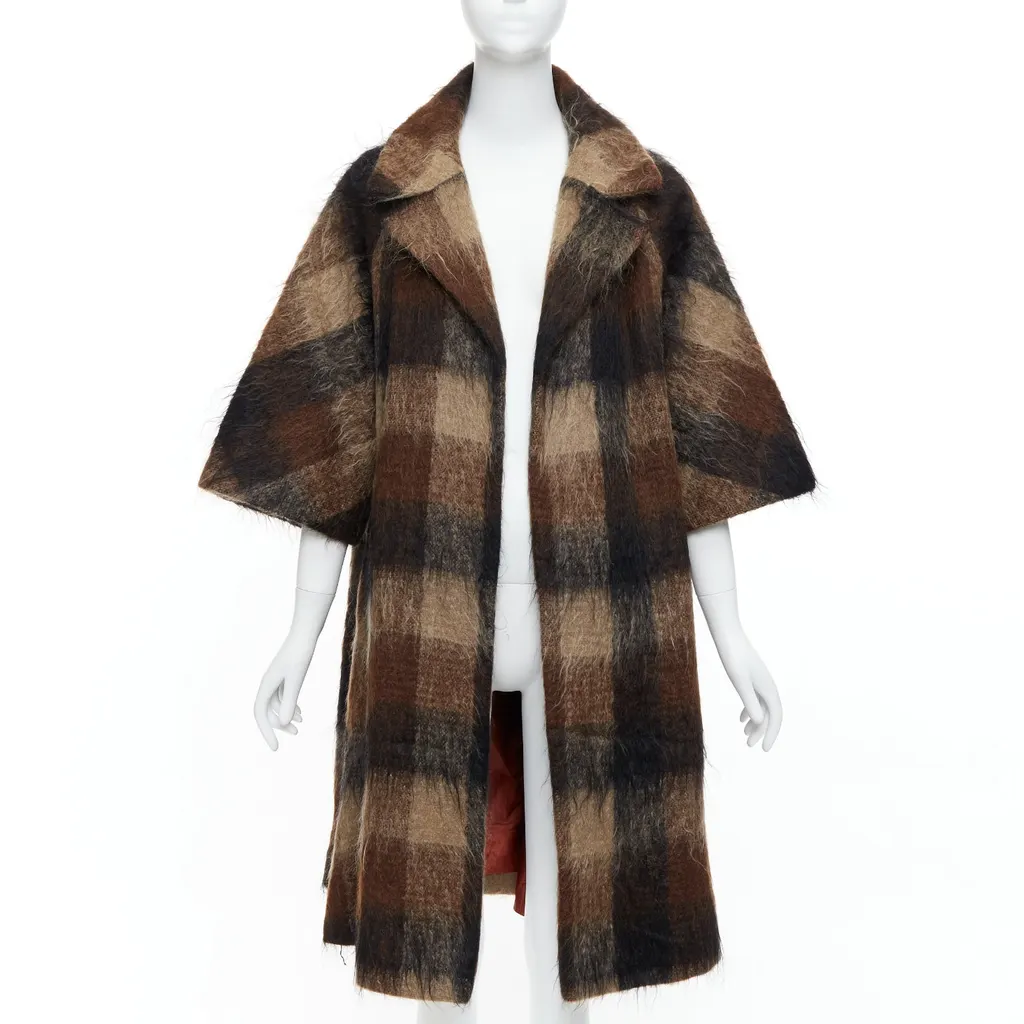 Lilli Ann Brown Checked Overcoat Brown Wool Good - Inside View