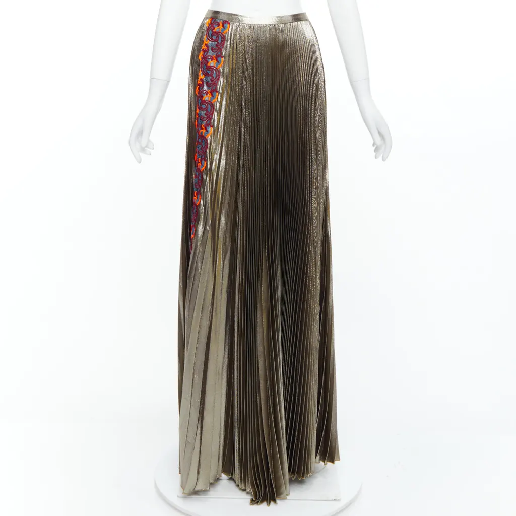 Versace Baroque Pleat Skirt Gold Silk Never worn, with tag - Front View