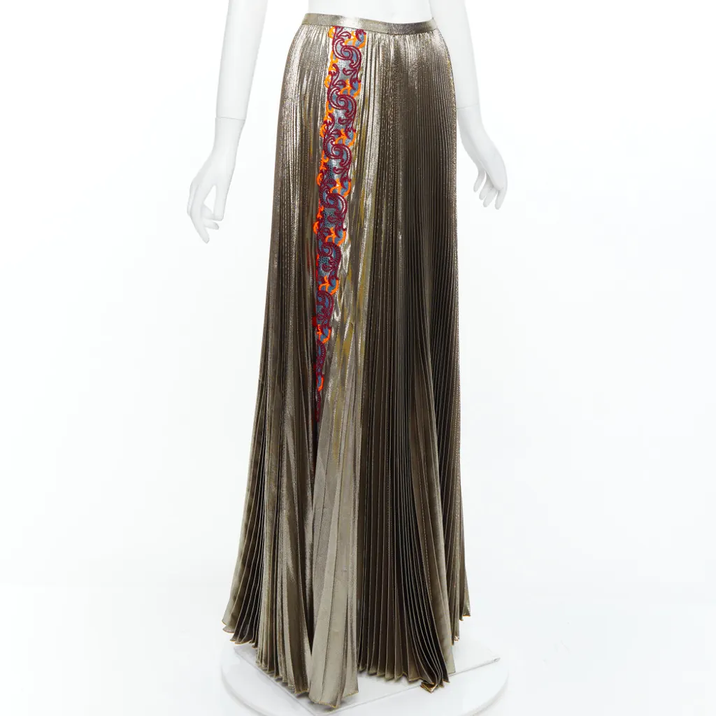 Versace Baroque Pleat Skirt Gold Silk Never worn, with tag - Inside View