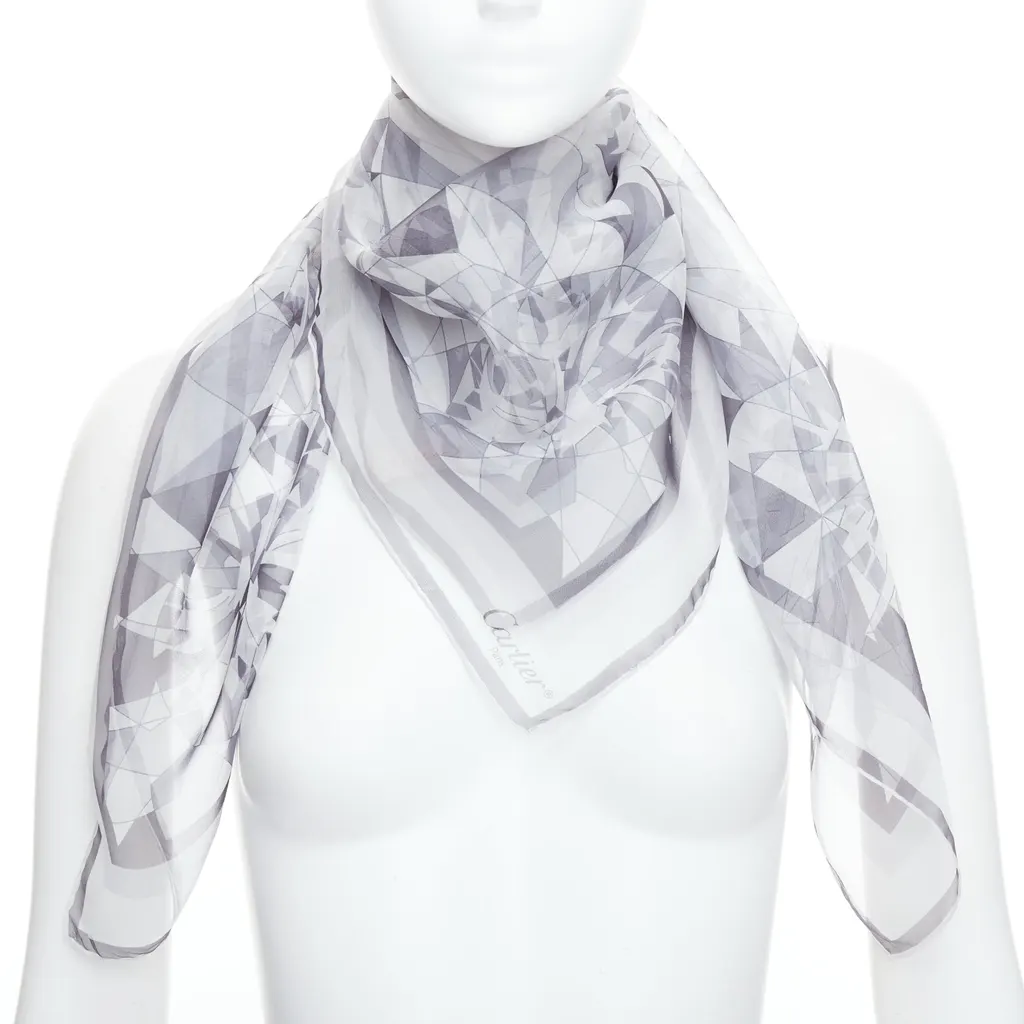 Cartier Diamond Cuts Scarf Grey Silk Never worn - Front View