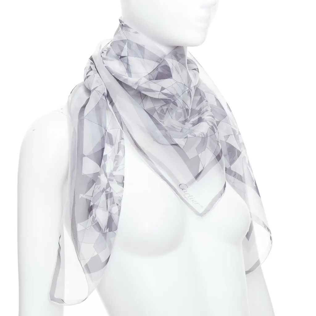 Cartier Diamond Cuts Scarf Grey Silk Never worn - Inside View