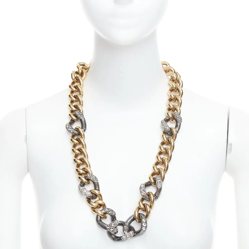 Lanvin Crystal Curb Necklace Gold Metal Very good - Front View