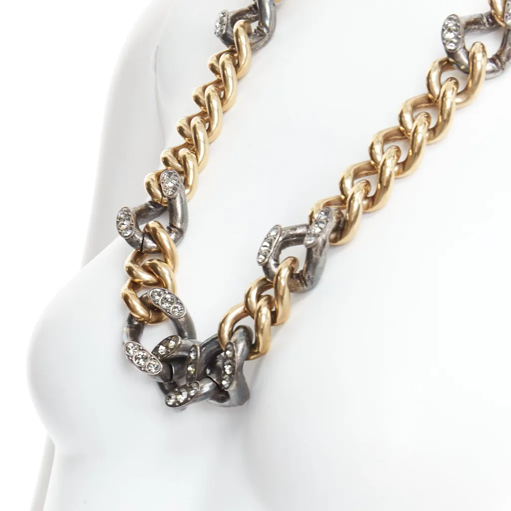 Lanvin Crystal Curb Necklace Gold Metal Very good - Back View