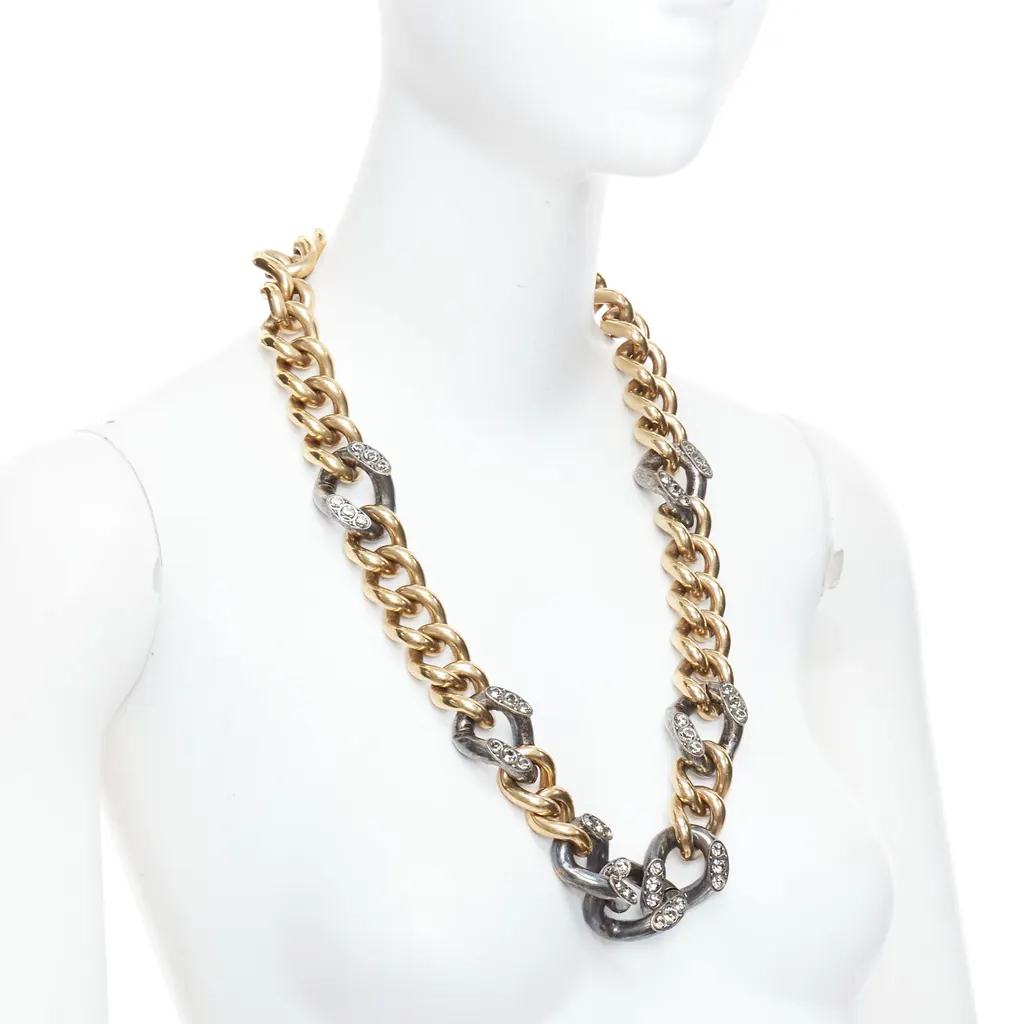 Lanvin Crystal Curb Necklace Gold Metal Very good - Inside View