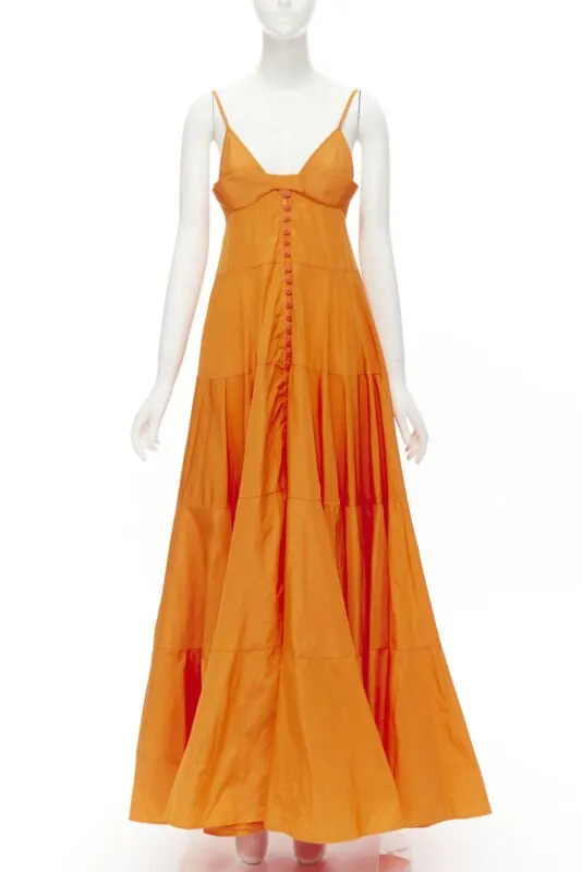 Jacquemus Tafetta Button Gown Orange Cotton Never worn, with tag - Front View