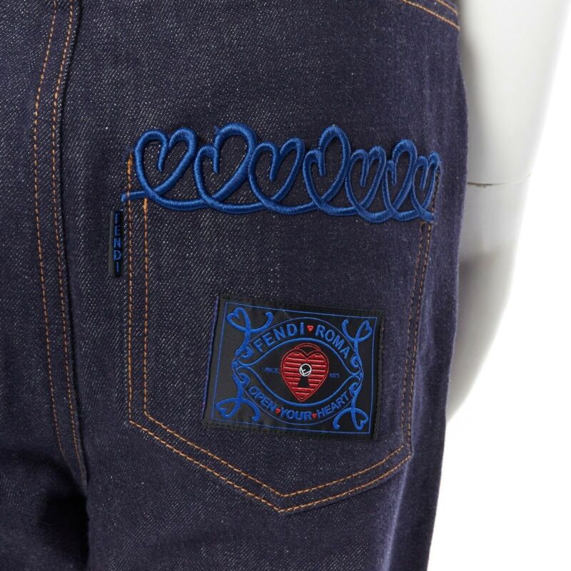 Fendi Heart Embroidery Jeans - Back view