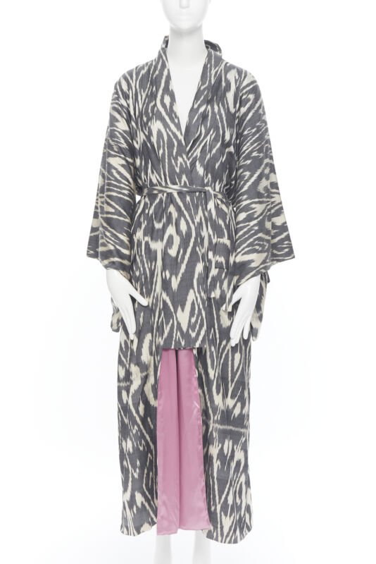 Oscar De La Renta Brown Leopard Silk Kimono