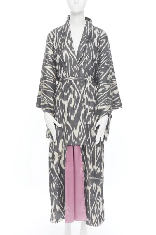 Oscar De La Renta Brown Leopard Silk Kimono Brown Silk Very good - Front View