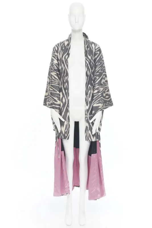 Oscar De La Renta Brown Leopard Silk Kimono Brown Silk Very good - Model View