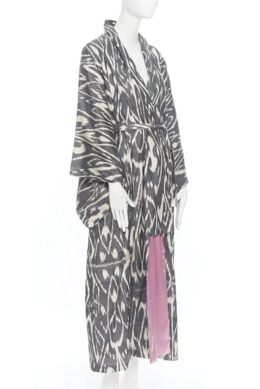 Oscar De La Renta Brown Leopard Silk Kimono Brown Silk Very good - Box View