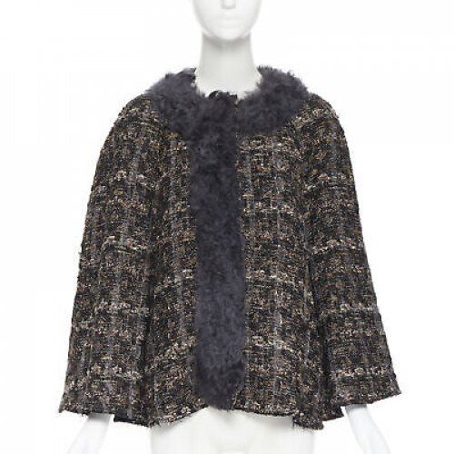 Dolce & Gabbana Tweed Shearling Poncho
