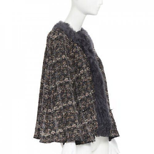 Dolce & Gabbana Tweed Shearling Poncho - Image 6