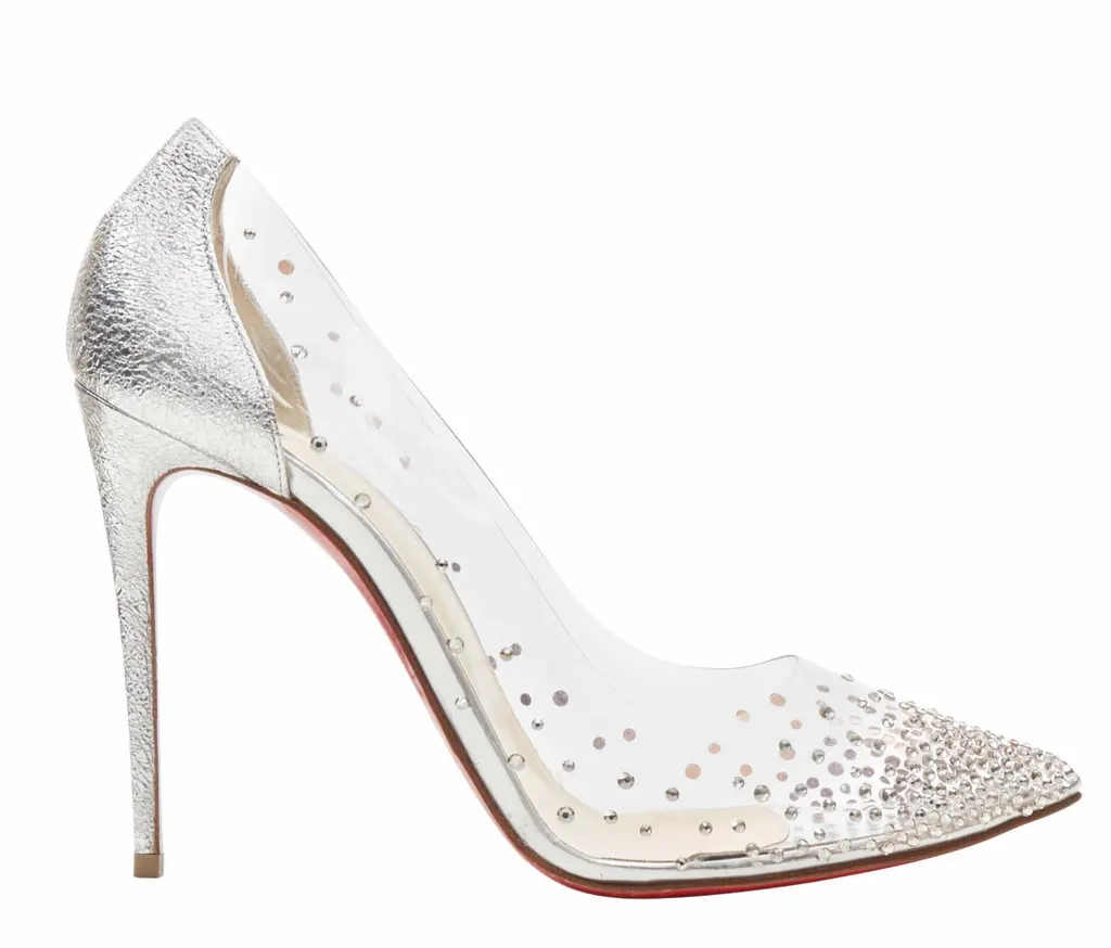 Christian Louboutin Degrastrass 100 Silver Plastic Never worn - Front View