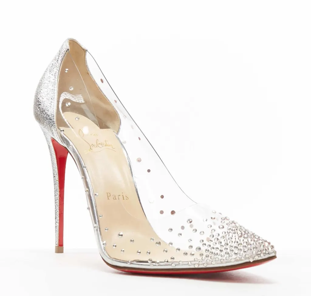 Christian Louboutin Degrastrass 100 Silver Plastic Never worn - Back View