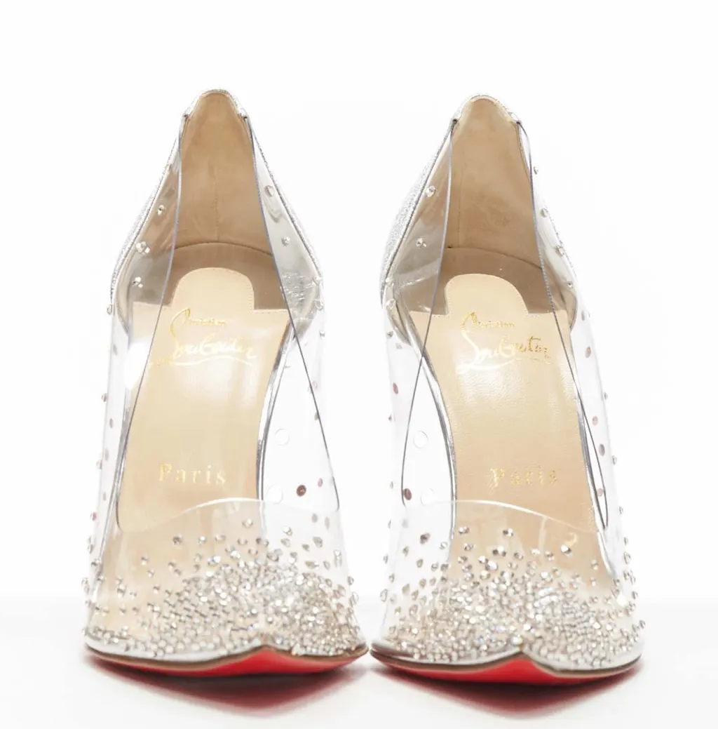 Christian Louboutin Degrastrass 100 Silver Plastic Never worn - Inside View