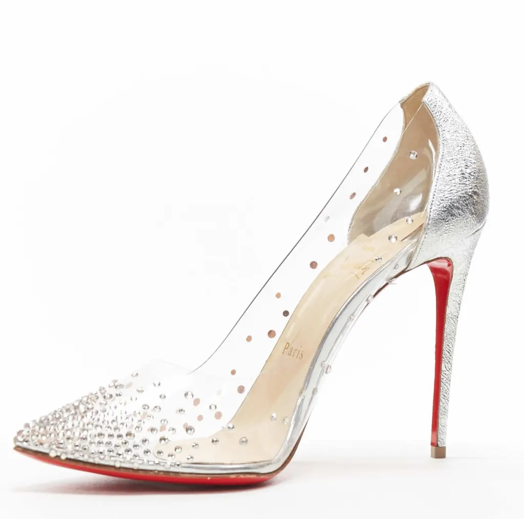Christian Louboutin Degrastrass 100 Silver Plastic Never worn - Model View