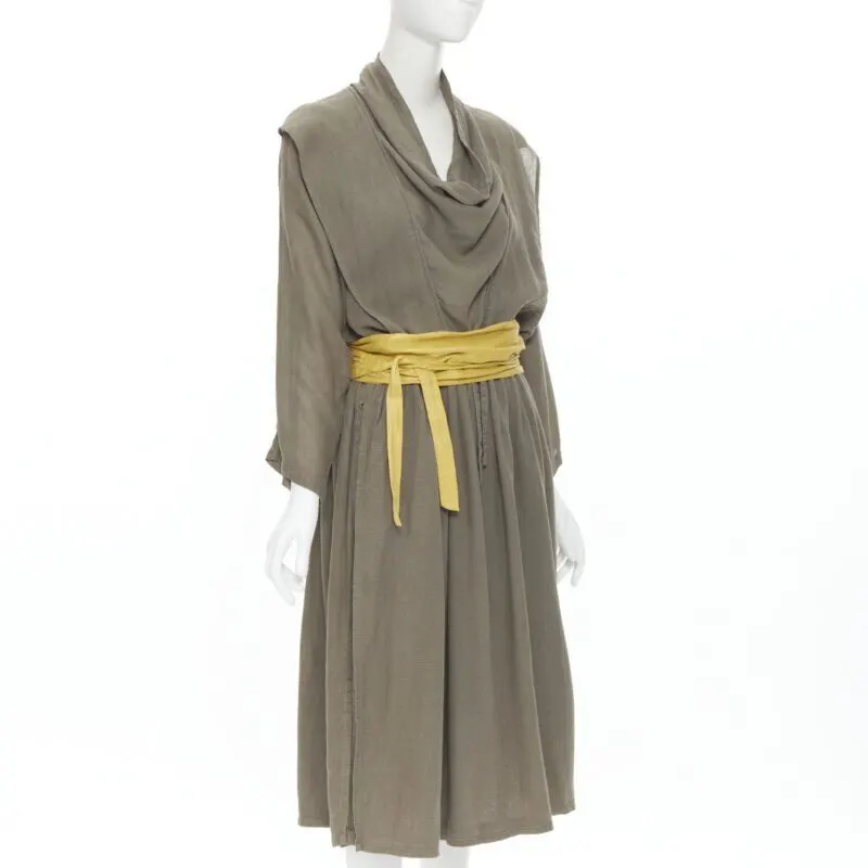 Issey Miyake Obi Belt Dress Beige Linen Never worn - Inside View
