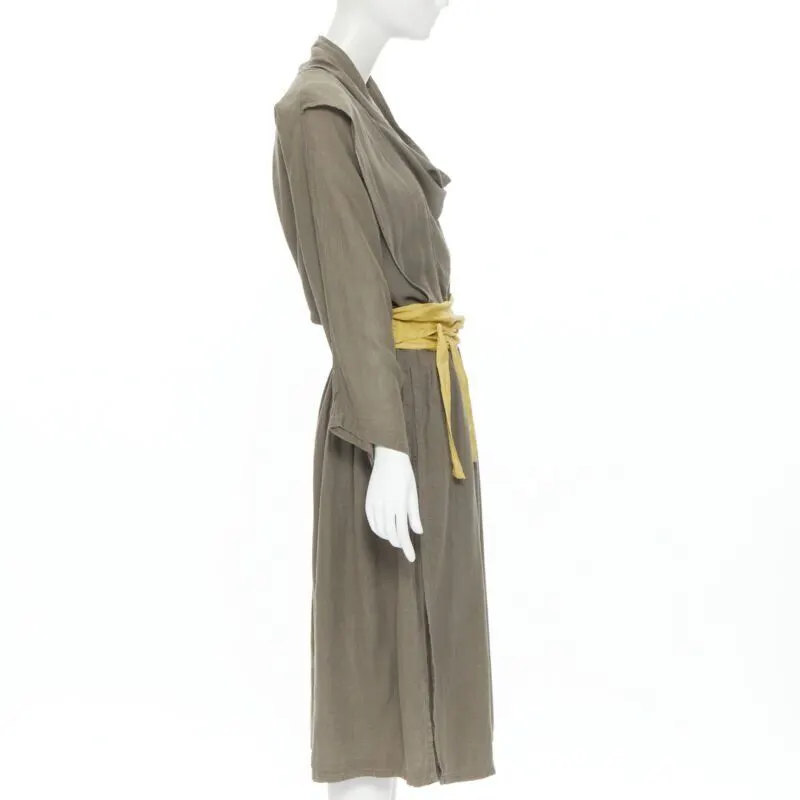 Issey Miyake Obi Belt Dress Beige Linen Never worn - Model View