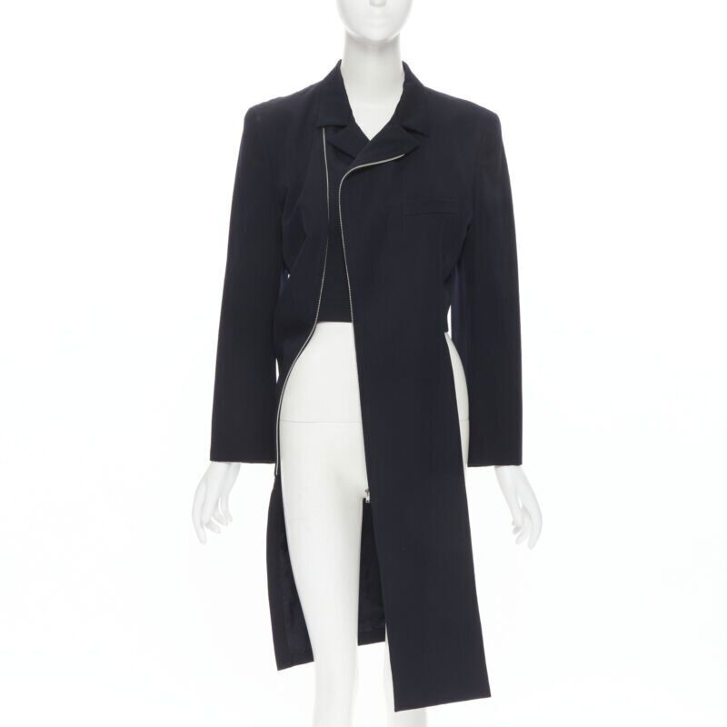 Comme Des Garcons Navy Asymmetric Biker Coat - Back view