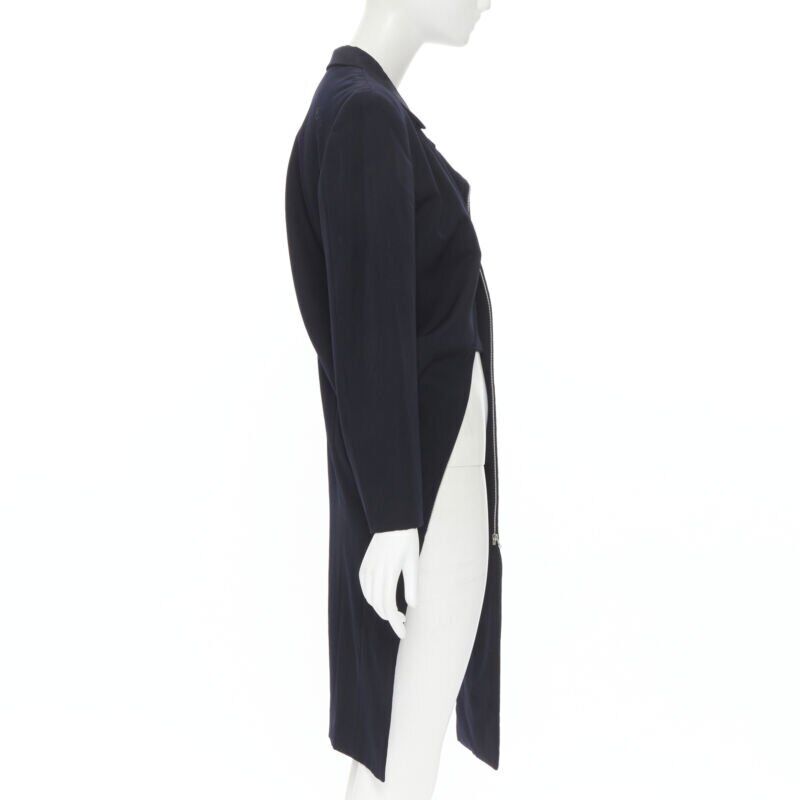 Comme Des Garcons Navy Asymmetric Biker Coat - 4